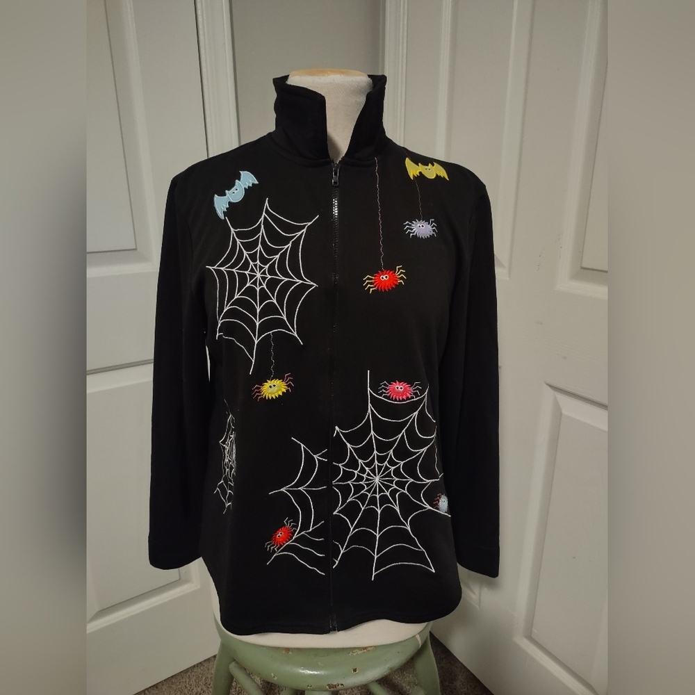 Onque Casuals Women's Black Halloween Embroidered Jacket Size Small